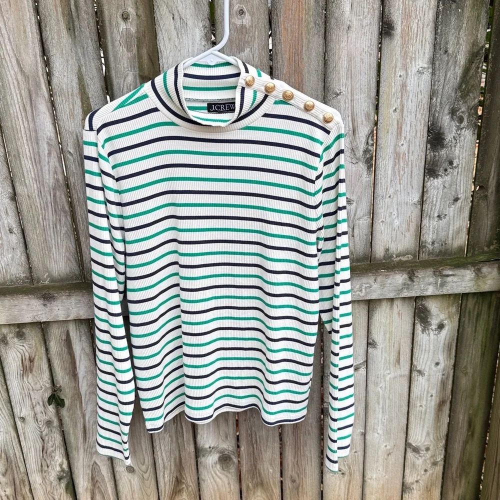 J. Crew Vintage Rib Turtleneck with Buttons BT676 Lisbon Stripe 16 XL
